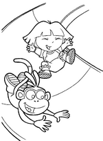 coloriage dora et babouche dans un tobogan